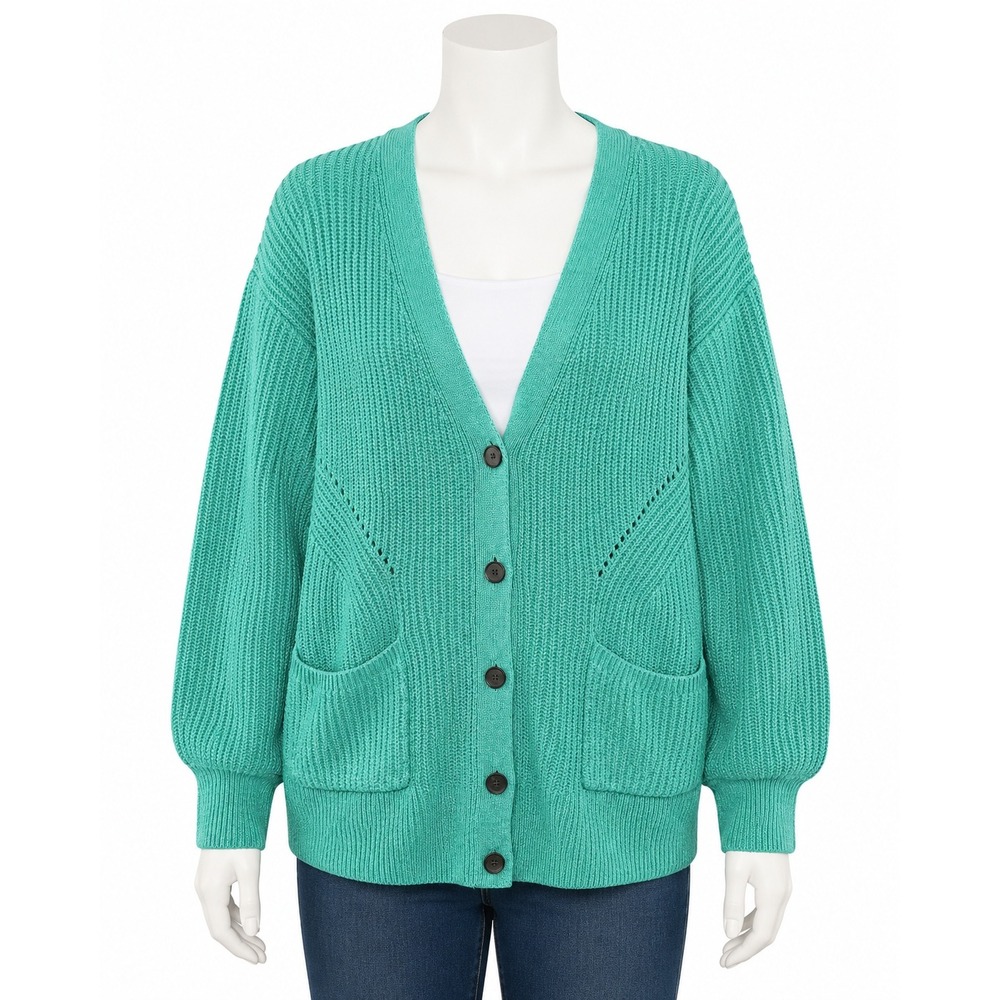 Nine West Womens XL Seafoam Green Button Front V-Neck Cardigan Sweater Chunky